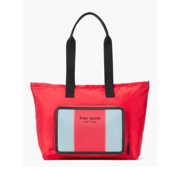 Kate Spade Journey Large Tote Red Nylon Shoulder Bag Packable Travel Lightweight - Picture 4 of 9